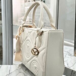 Valentino Orlandi Xtra Large White Signature Embossed Tote With Wallet